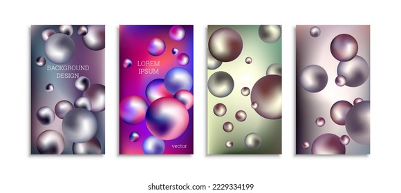 Flying metal balls. Set of 4 cover designs, creative background