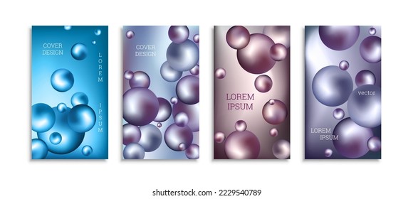 Bolas de metal volador. Conjunto de 4 diseños de portada, fondo creativo
