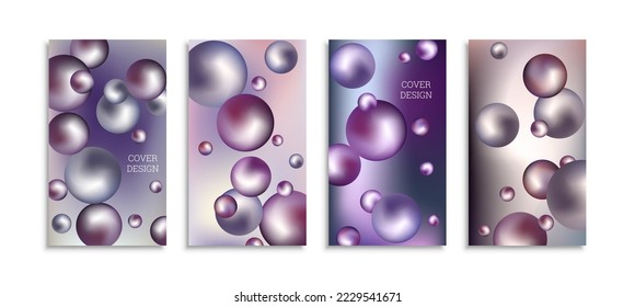 Flying metal balls. Set of 4 cover designs, creative background