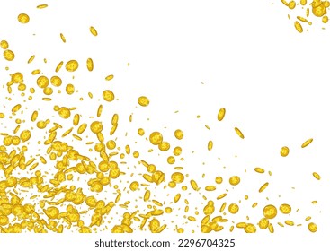 Flying Metal Currency Vector White Background. Shiny Confetti Business Magazine. Golden Finance Design. Cartoon Coin Card.