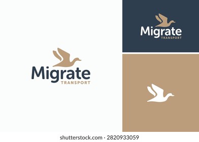 Flying Migration Fowl Goose Duck Swan Simple Silhouette Logo Design