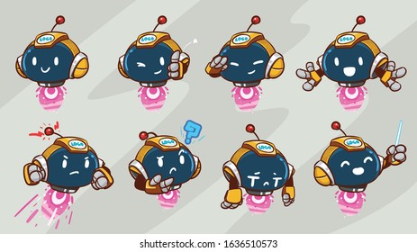 flying mini yellow blue robot mascot set