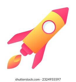 Flying model rocket vector design element. Abstract customizable symbol for infographic with blank copy space. Editable shape for instructional graphics. Visual data presentation component