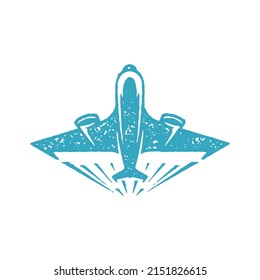 Flying modern aircraft speed passenger or cargo transportation symbol summer travel vacation blue grunge texture vector illustration. Airplane, jet, aeroplane, business aviation, vehicle transport