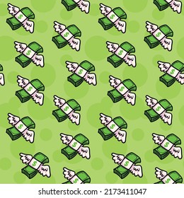 Flying Money Cartoon Seamless Pattern