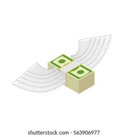 Flying money. Cash with wings. Financial income and coming. Bank bird. dollar return
