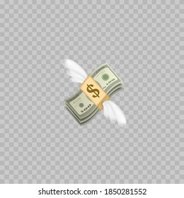 Flying Money Emoji With Wings. Dollar Stack. Vector