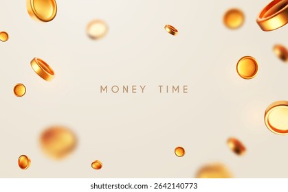 Flying money. Golden coins. Win and success design.