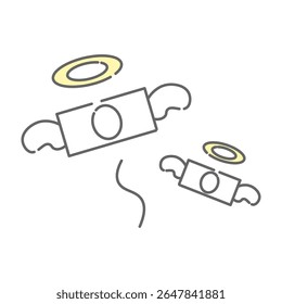 Flying money icon with wings and angel halos