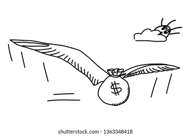 Flying money. Line vector