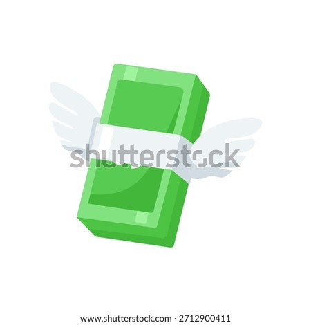 Flying money stack with wings flat illustration, Ideal for financial instability or quick spending themes.