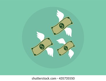 flying money that have wings fly away with green background vector graphic illustration