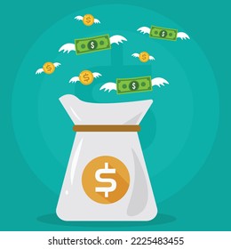 flying money vector, money bag, vector bag, currency,