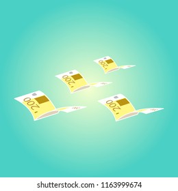 Flying money. Vector illustration of currency fly away like birds.