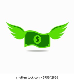 Flying money, wings dollar money icon logo