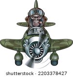 Flying monkey in old style fighter plane