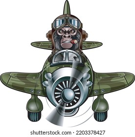 Flying Monkey In Old Style Fighter Plane