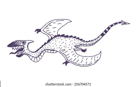 Flying monster vector drawn character isolated on white background