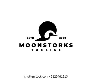 flying moon stork logo. Flying stork silhouette logo