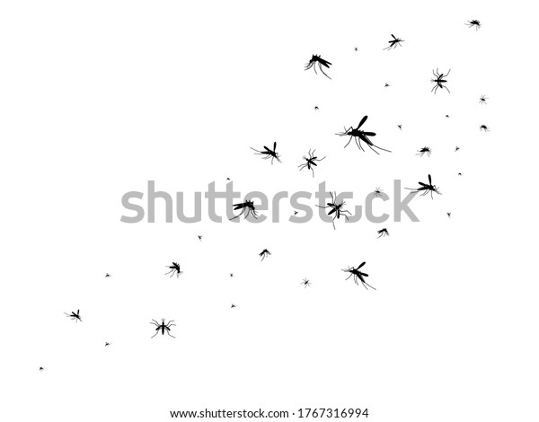 Flying Mosquitoes Black Silhouette Mosquito Swarm Stock Vector Royalty