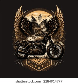 Flying motorcycle vintage with wings art design