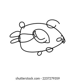 flying mouse drawn line art, drawn by the imagination of a 4 year old child on a tablet, isolated white, suitable for children's education