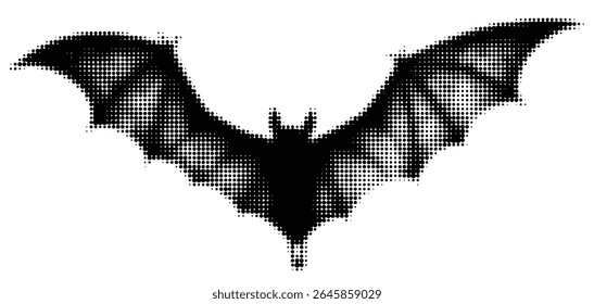 Flying mouse with extended wings, half tone icon design. Bats silhouette on white background. Vector illustration