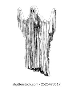  voando fantasma em movimento símbolo halloween férias de outono isolado no fundo branco