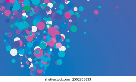 Flying multicolored balls on a light background. Moving flying round spheres. Flying particles in empty space. Dynamic form. Bright stylish background. Vector illustration.