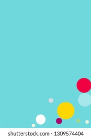Flying multicolored confetti on a blue background. Red, pink, blue, yellow circles.