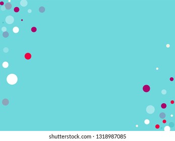 Flying multicolored confetti on a blue background. Red, pink, blue, yellow circles.