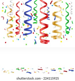 Flying multicolored confetti - party background with place for your text. Vector illustration.