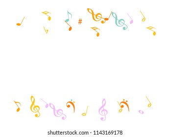 Flying Music Notes Chaos Vector Confetti. Music Symbols Texture Poster Background Elements. Vector Frame, Melody, Dancing Party Night or Festival Showering Notes. Decorative Sheets Chaos Texture.