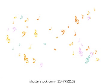 Flying Music Notes Chaos Vector Confetti. Cool Poster Background Elements with Music Symbols. Vector Border, Melody Trail, Dancing Party Night or Concert Notes. Decorative Sheets Chaos Texture.