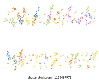 Flying Music Notes Chaos Vector Confetti. Trendy Music Symbols Poster Background Elements. Vector Border, Melody Trail, Celebration Night or Concert Notes. Decorative Sheets Chaos Icons.