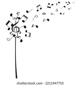 Flying music notes, musical flower design, vector illustration.