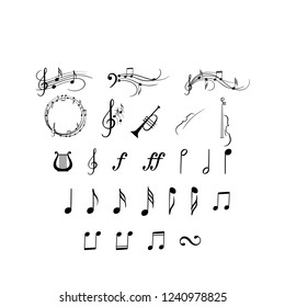 Flying music notes, musical notes wave. Musical elements. Vector illustration. Isolated on white background