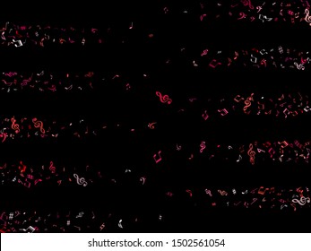 Flying musical notes isolated on black backdrop. Bright musical notation symphony signs, notes for sound and tune music. Vector symbols for melody recording.