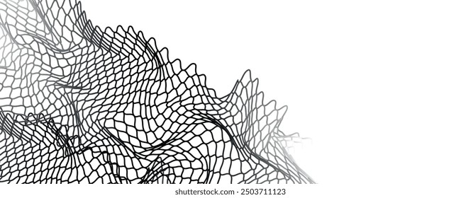 Flying net waving. Textile wave texture. Sea breeze fabric square cells. Wavy hill vector illustration.