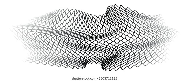 Red de vuelo que agita. Textil textura ondulada. Celdas cuadradas de tela de brisa marina. Ilustración vectorial ondulada de colina.