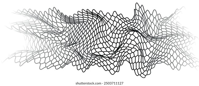 Flying net waving. Textile wave texture. Sea breeze fabric square cells. Wavy hill vector illustration.
