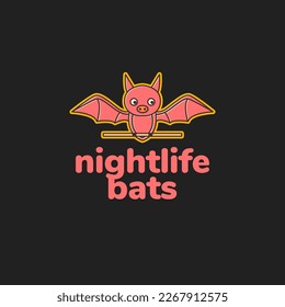 flying night bats cute mascot logo design vector icon illustration