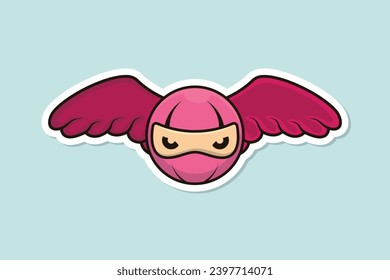 Flying Ninja Head with Wings Sticker design vector illustration. Ninja people icon concept. Ninja cartoon character and wings sticker design icons logo.