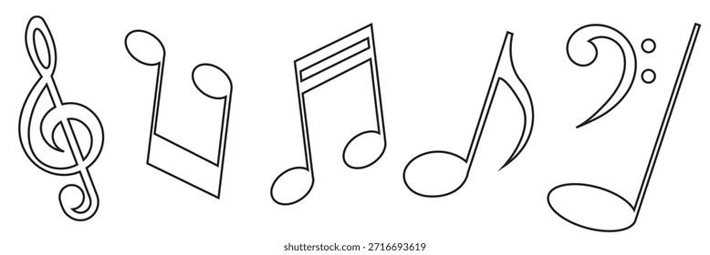 Icono de notas voladoras.  Práctica de la teoría de la música. aislado en el fondo blanco. Ilustración vectorial. EPS 10