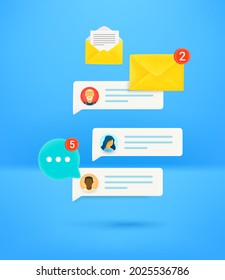 Notificaciones voladoras de mensajeros con fondo azul