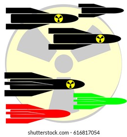 Flying nuclear rocket . Vector illustration.