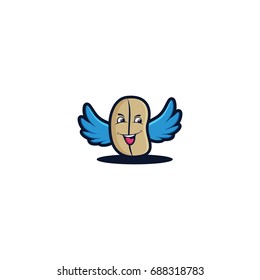Flying nut cartoon style logo concept vector illustration