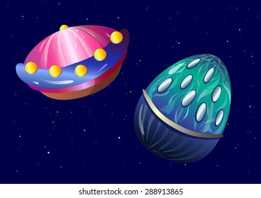 flying objects. aliens in space. vector