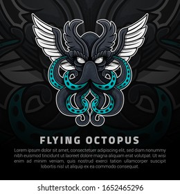 Flying octopus illustration vector design