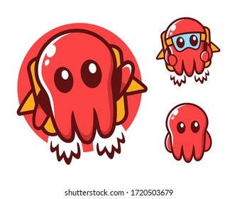 flying Octopus logo design template